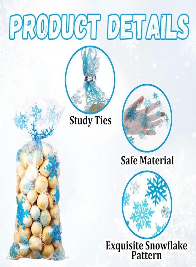 JXITON 120pcs Christmas Snowflake Cellophane Bags,Blue Snowflake Cello Candy Treat Bags Winter Goodie Bags with Twist Ties for Christmas Frozen Party Favor Winter Wonderland Party Favor Supply - Image 3